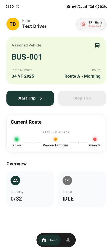 Driver App Home Screen