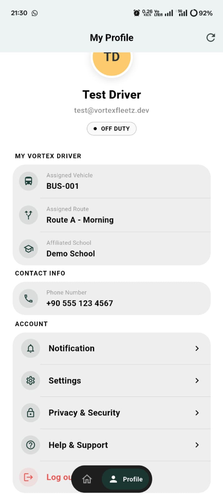 Driver App Profile Screen