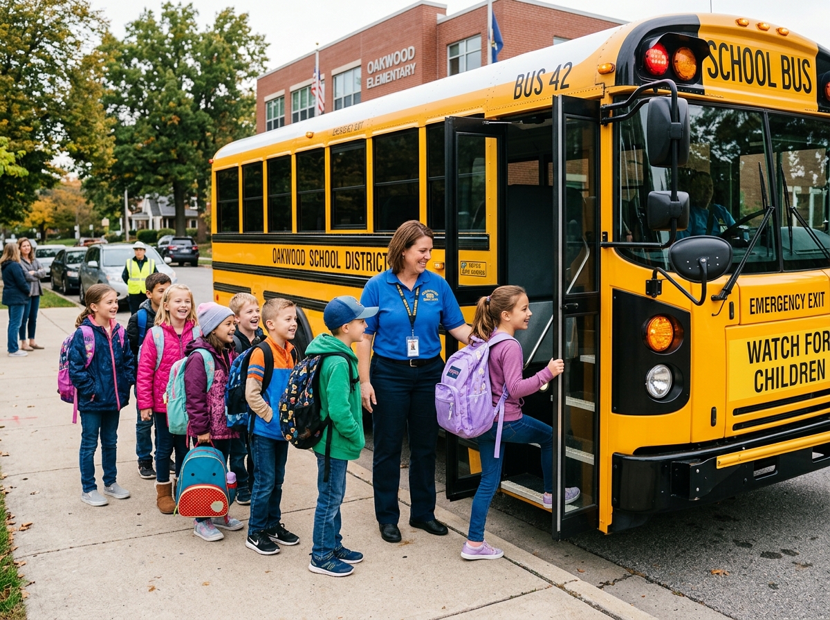 Students boarding school bus safely